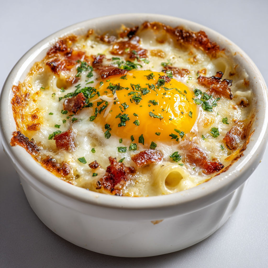 Œufs cocotte carbonara tout crémeux et savoureux.