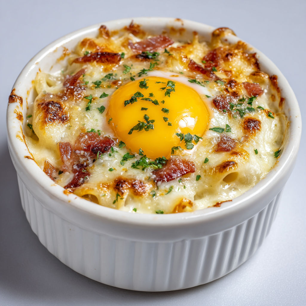 Œufs gratinés à la carbonara, fondants et gourmands.