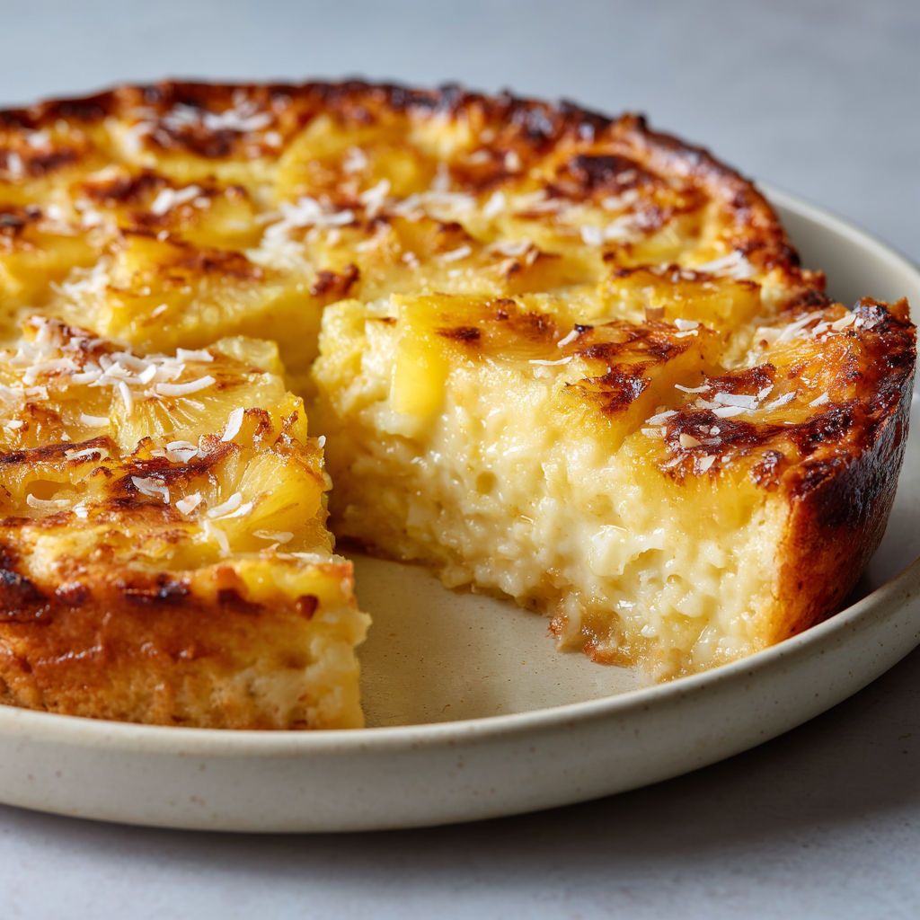 Gâteau clafoutis moelleux ananas-coco tout doux cuit au four.