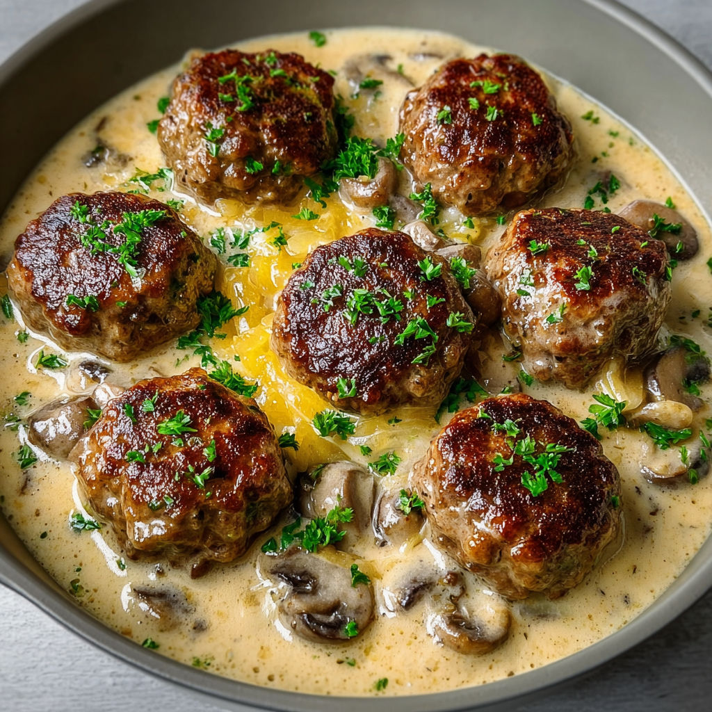Boulettes de bœuf ultra tendres dans une sauce onctueuse aux champignons, super gourmandes.