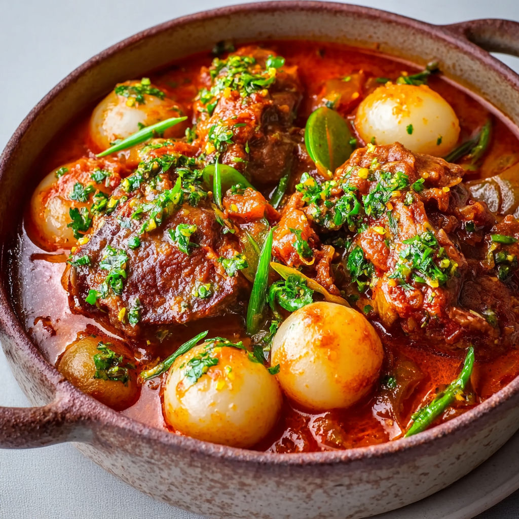 Épaule d’agneau tendre au citron et persil, plein d’épices et doucement mijotée au four.