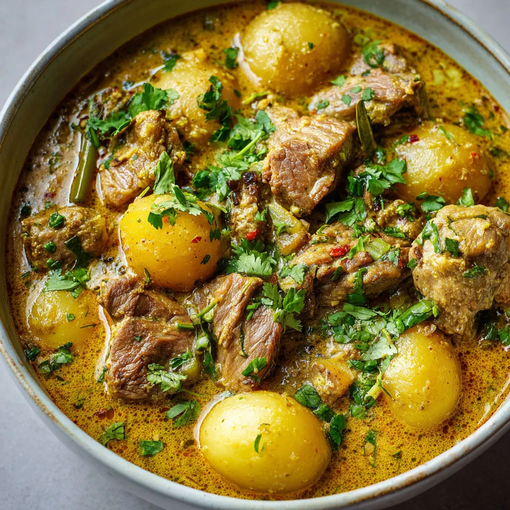 Plat crémeux d’agneau façon thaï, sauce coco bien relevée, saveurs d’ailleurs.