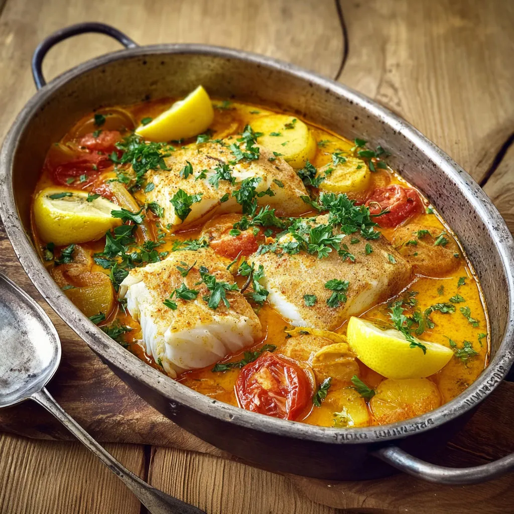 Un plat de morue safrané avec herbes de Provence servi comme en Méditerranée.