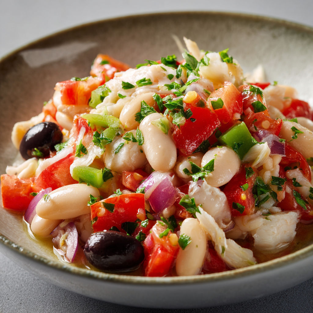 Un bol rempli d'une salade méditerranéenne avec tomates, olives noires et légumes frais.