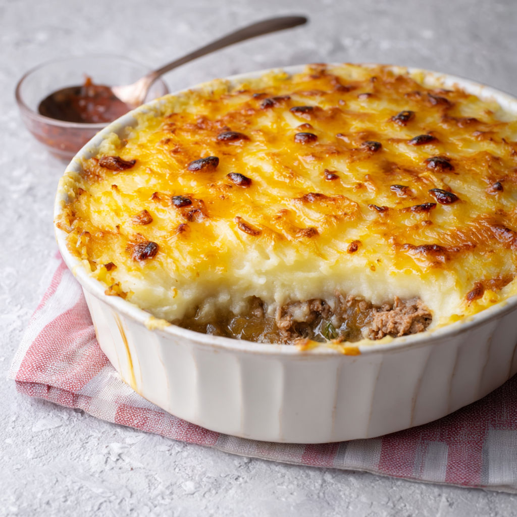Gratin d’agneau twisté, douceur du miel et purée moelleuse.