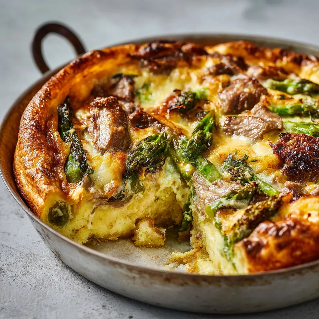 Gratin d’agneau aux asperges vertes, fondant et parfumé pour une table de saison.