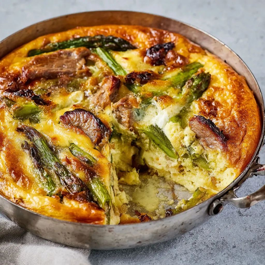 Gratin salé à l’agneau et asperges, hyper fondant et relevé avec une bonne tomme de brebis.