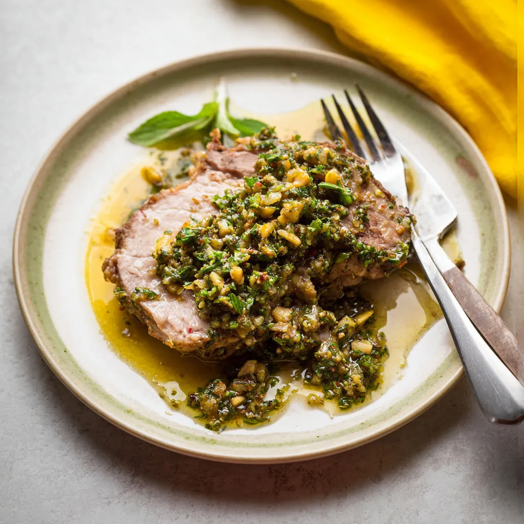 Gigot d’agneau rôti, citron confit et herbes fraîches, voyage au sud.