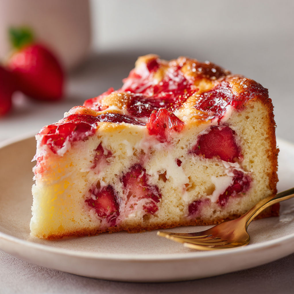 Gâteau aux fraises tout doux, vraiment fondant et très simple à faire.