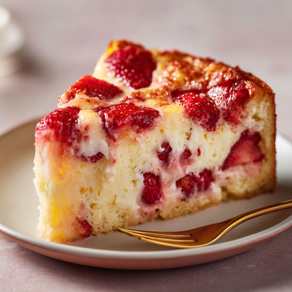 Gâteau yaourt-fraise simple, super léger et fruité.