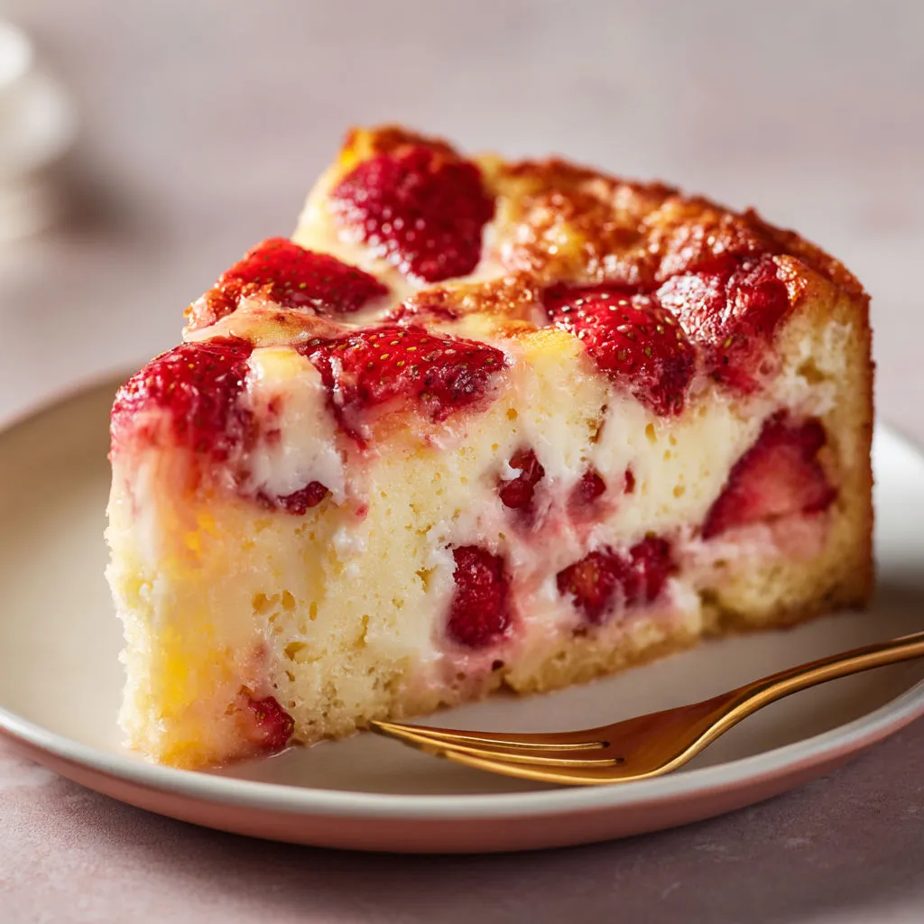 Gâteau yaourt-fraise simple, super léger et fruité.