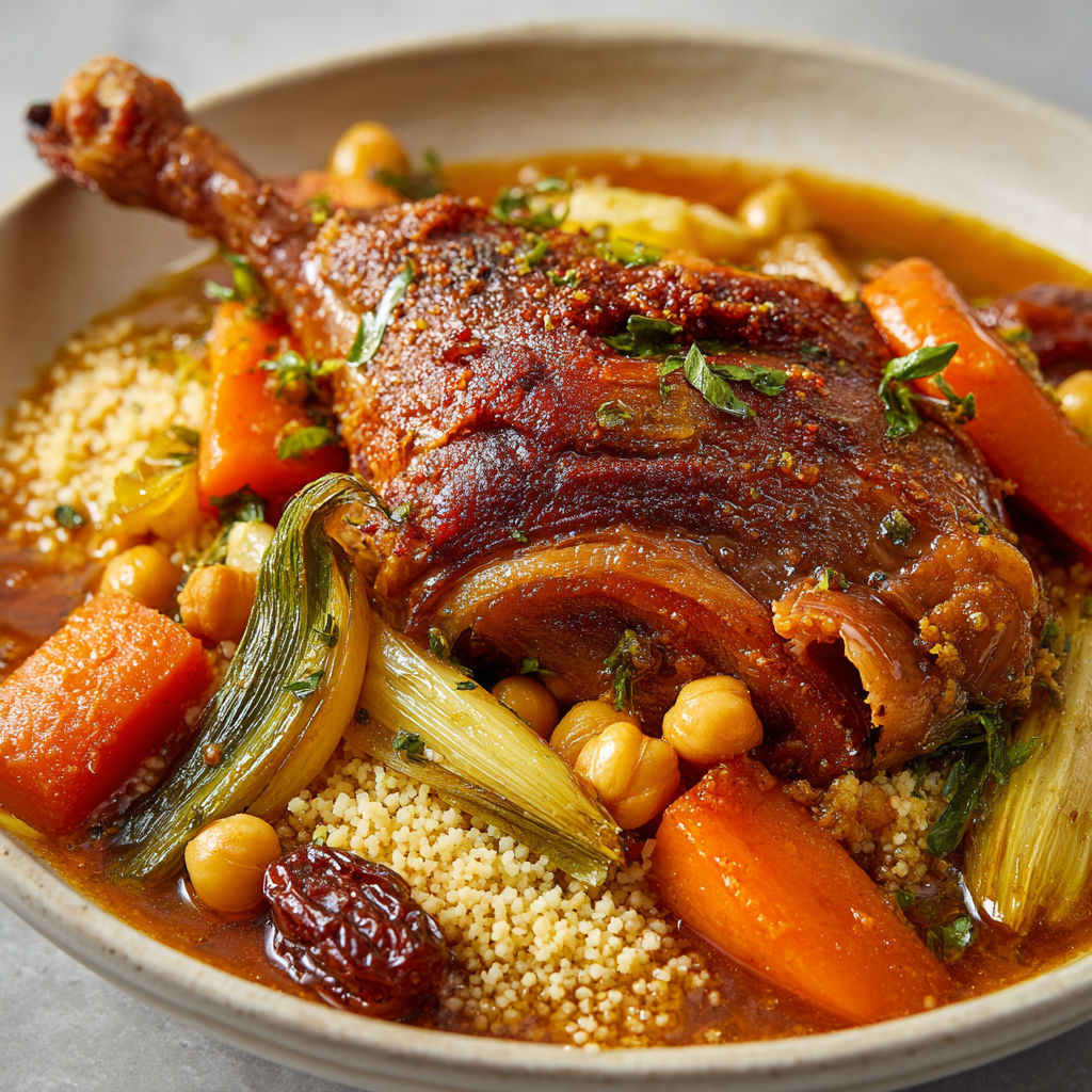 Un plat de dinde accompagnée de légumes et de semoule aux épices.