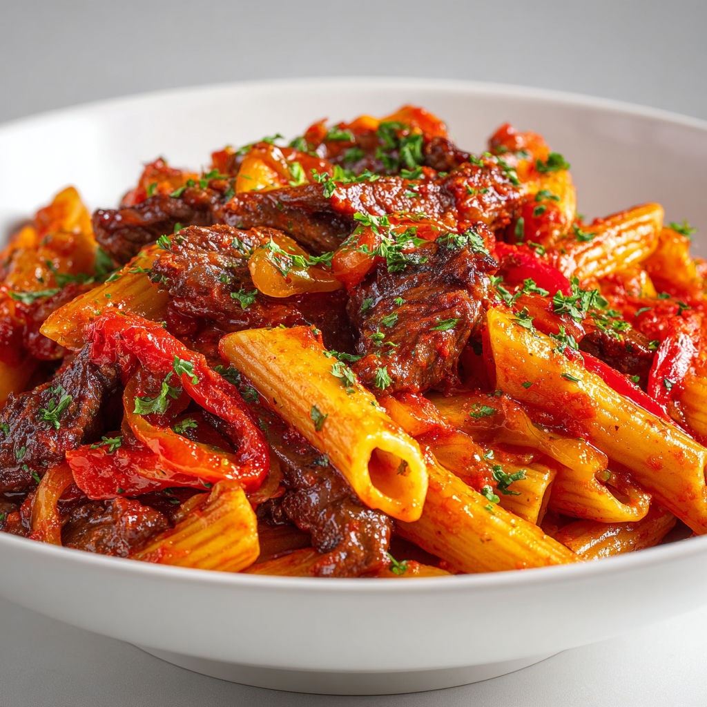 Pâtes sautées au bœuf et poivrons, sauce soja et légumes grillés, rapide et pleines de saveurs.