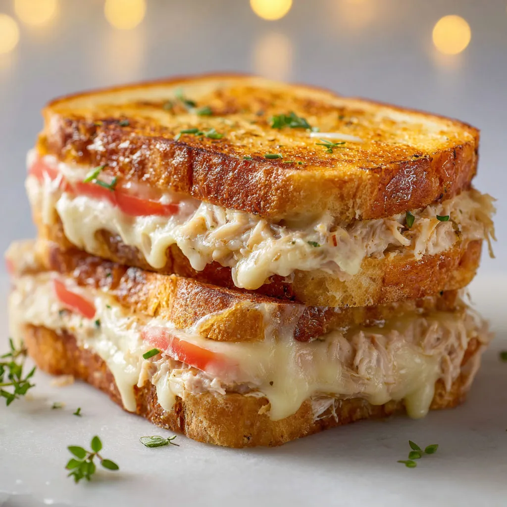 Croque moelleux au thon avec fromage fondant et une pointe de tomate, prêt en un clin d’œil.