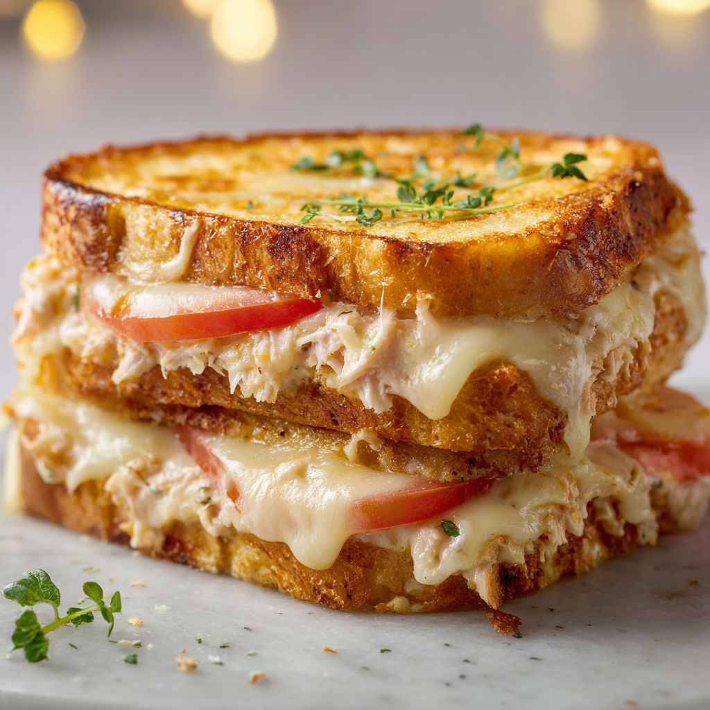 Croque thon fondant et croustillant, tomate et fromage filant au centre. Idéal à partager.