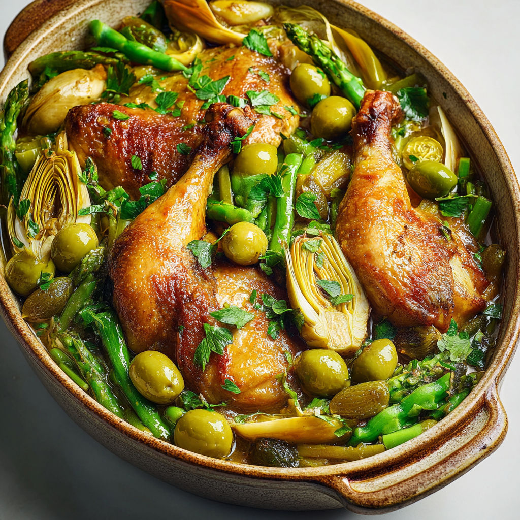 Tajine parfumé et généreux, relevé au ras el-hanout, olives, herbes fraîches et sauce douce-épicée.