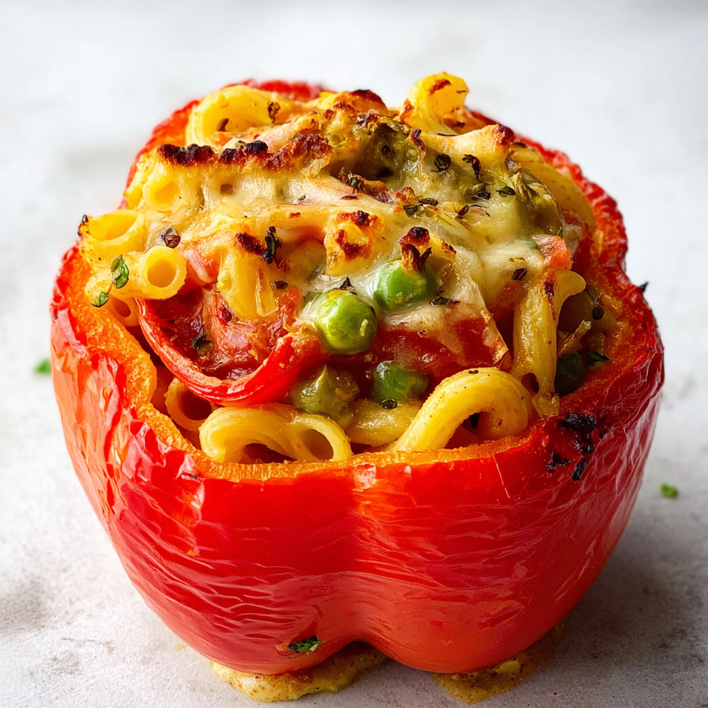 Un délicieux poivron farci avec des restes de pâtes, un plat simple et gourmand.