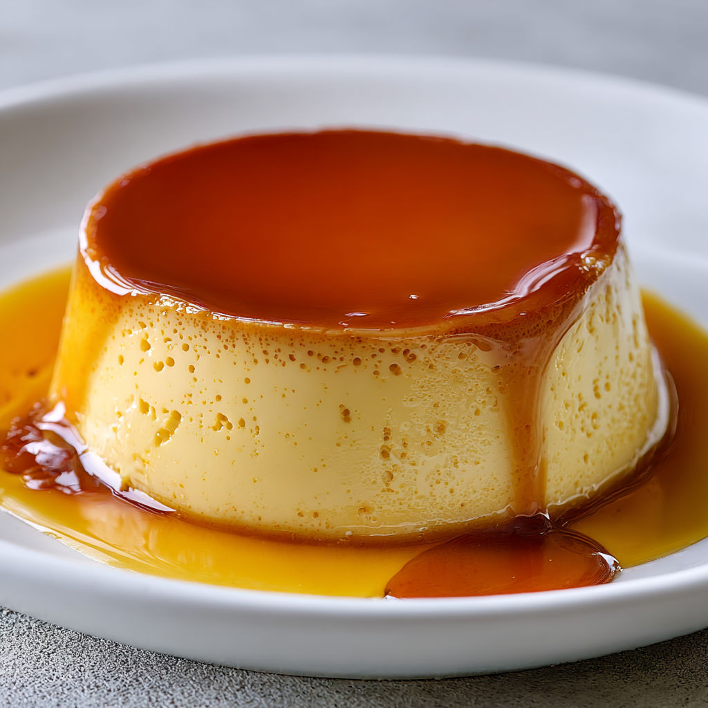 Crème caramel maison façon grand-mère, nappée de caramel doré avec une texture crémeuse au lait parfumée vanille.