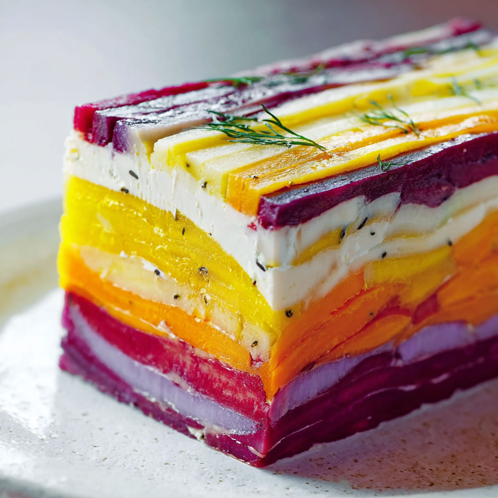 Un plat frais aux carottes multicolores et au chèvre présenté sur une assiette.