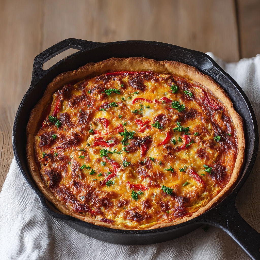 Une quiche au thon, dorée et prête à être dégustée.