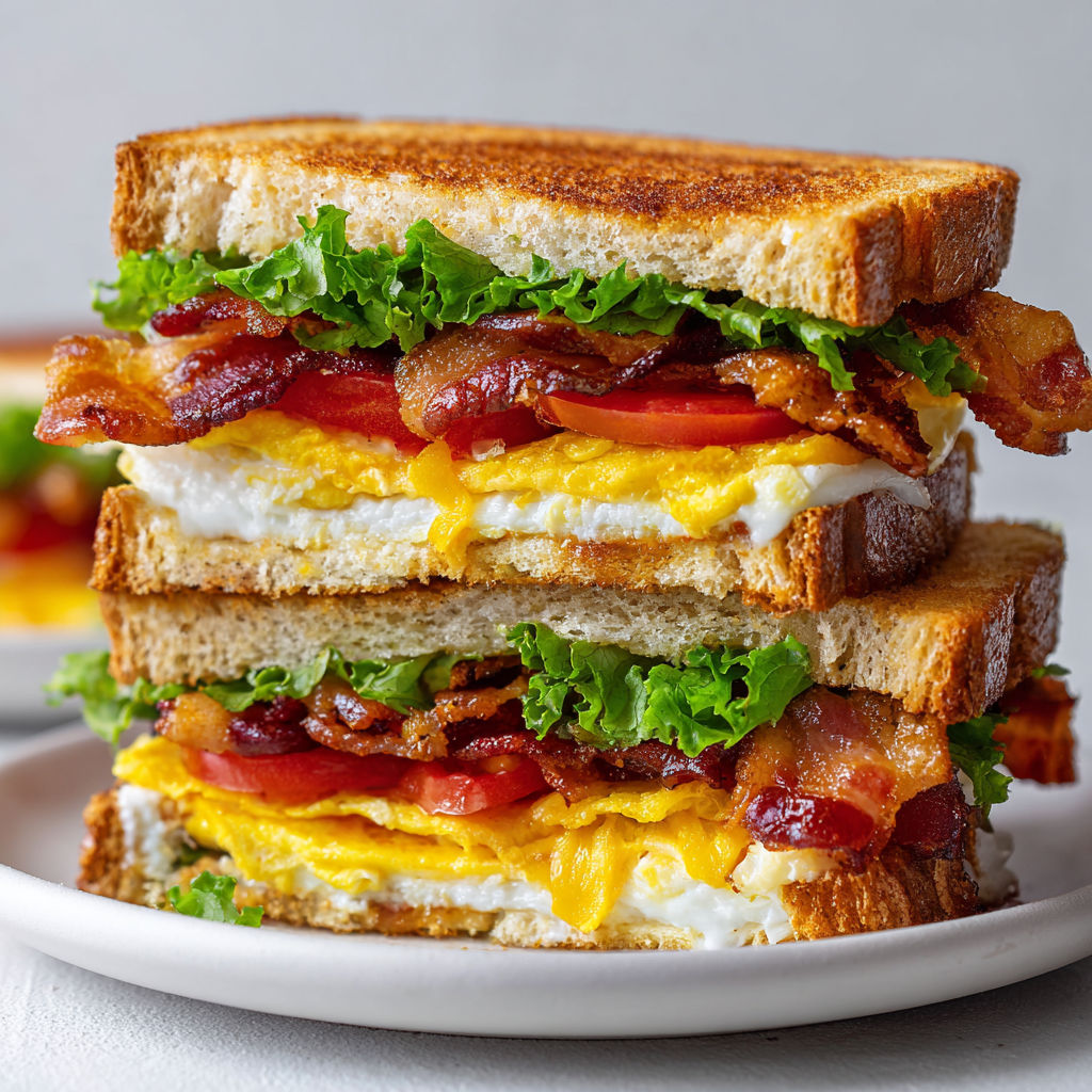 Un sandwich gourmand avec bacon, tomates, laitue et œufs, idéal pour emporter en balade sans souci.