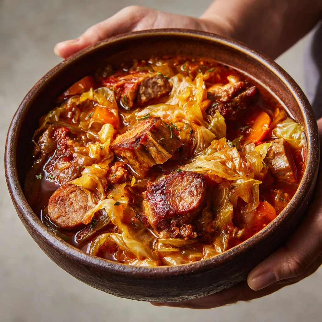 Un grand mijoté de chou et porc tout doux, spécialité de Milan.