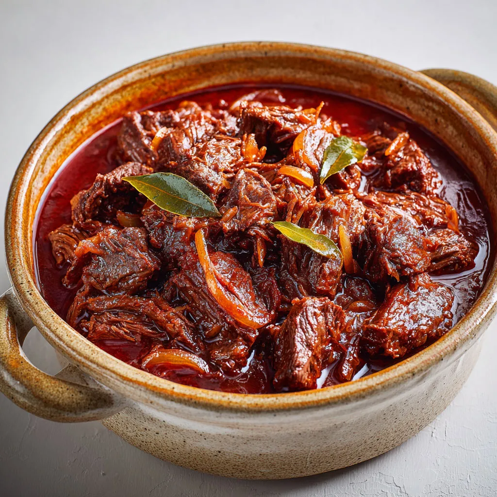 Un plat de stracotto alla romana, un mijoté de boeuf tendre, se présente dans un bol.