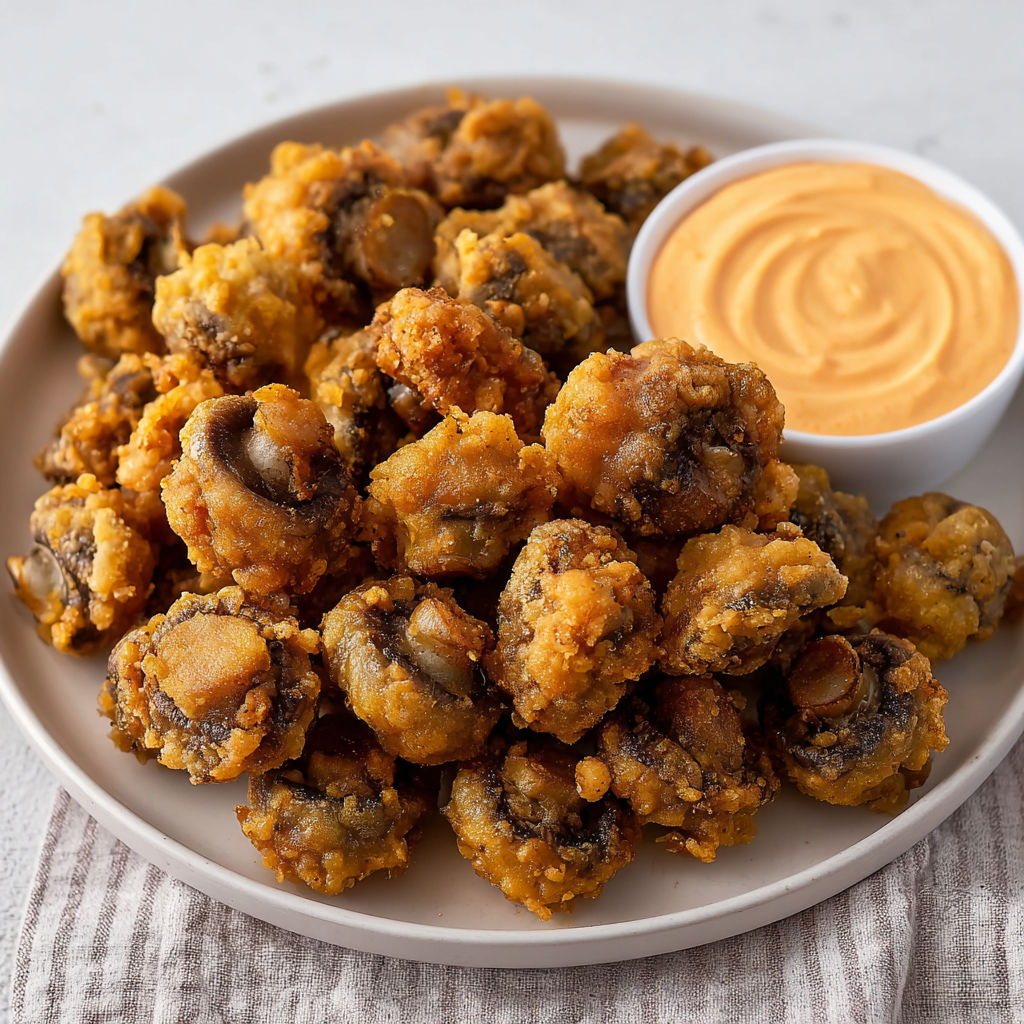 Mini bouchées dorées bien croustillantes, parfaites pour l’apéro, avec une sauce mayo au piment à côté.
