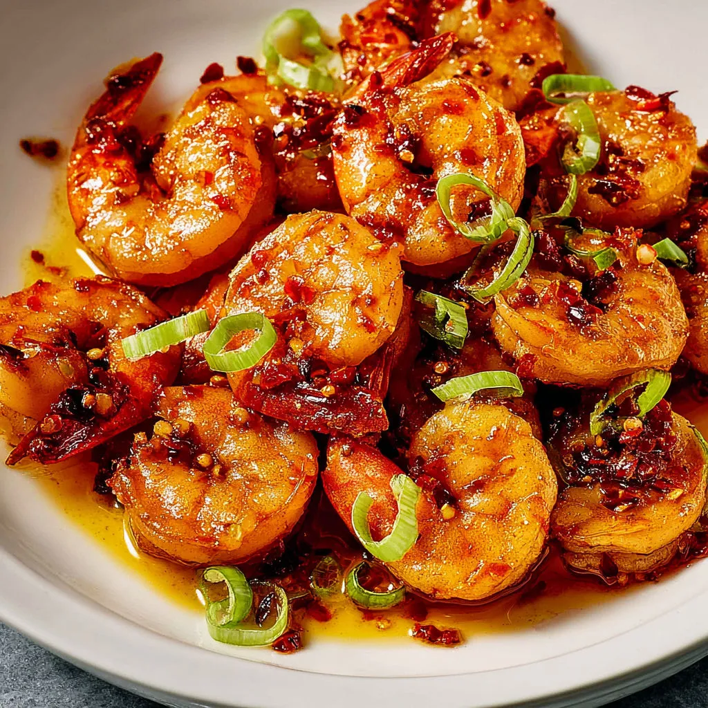 Crevettes poêlées pimentées au chili crisp, prêtes en un éclair et bien relevées.