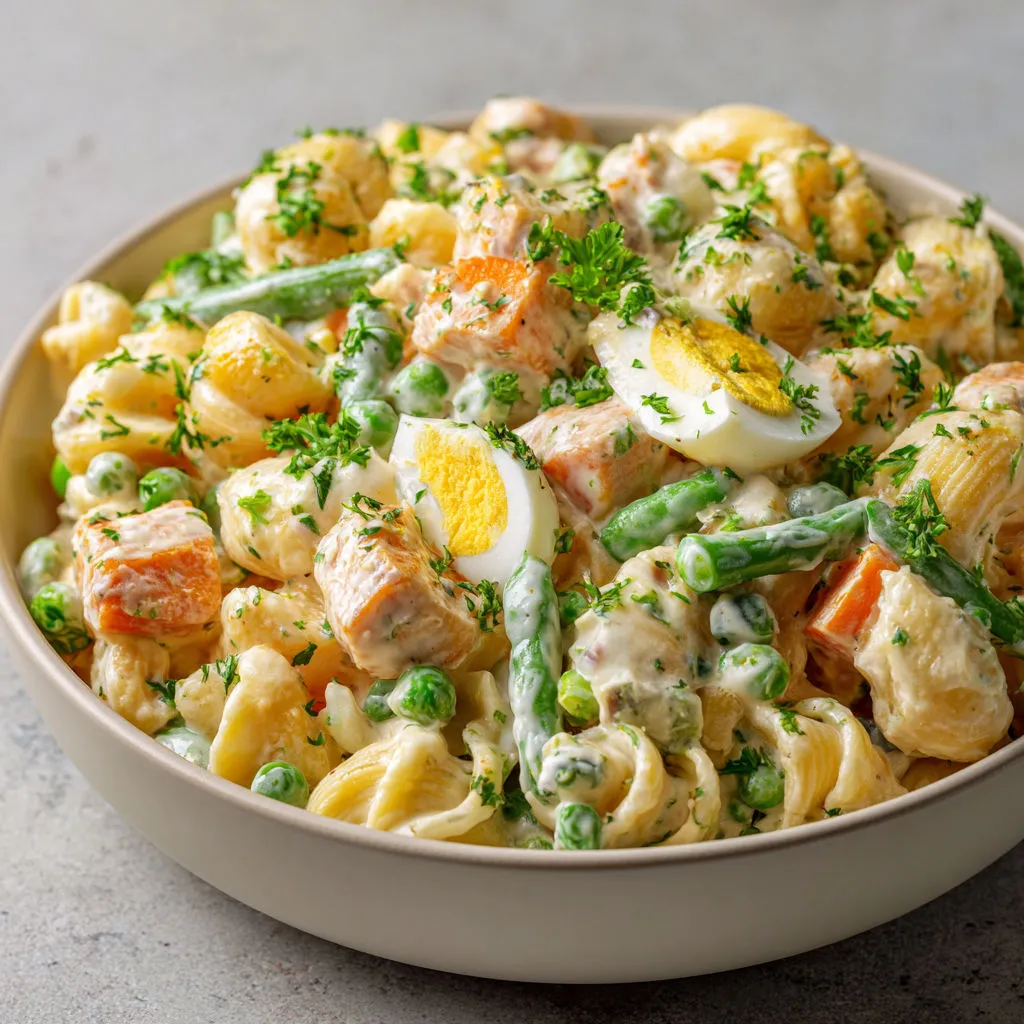 Pâtes au poulet, œufs et légumes, super fondant et copieux.