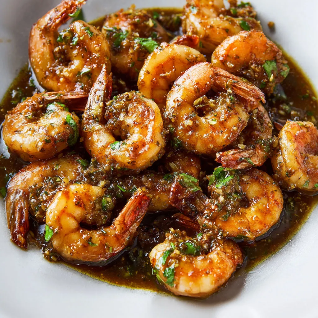 Un plat de crevettes sautées avec une sauce parfumée aux racines de coriandre.