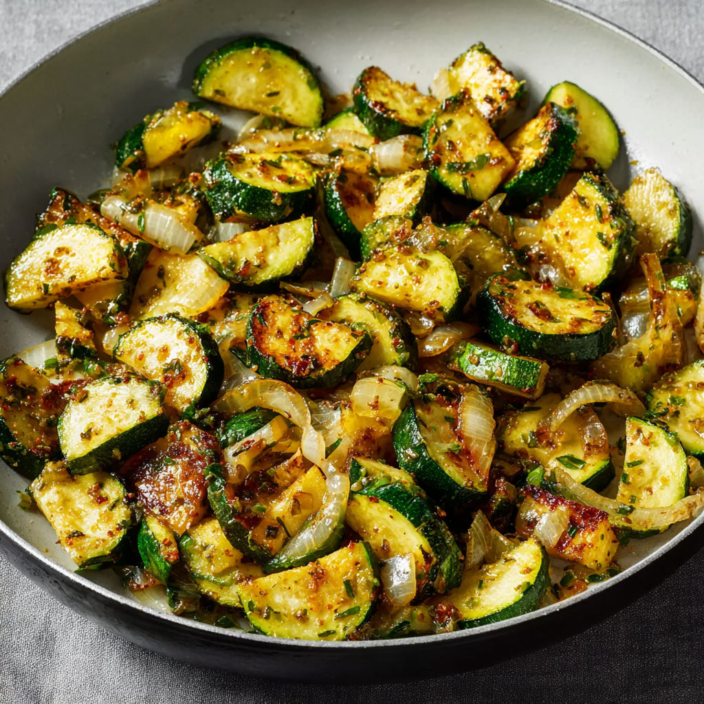 Grande poêle pleine de courgettes et légumes prêts à cuire.
