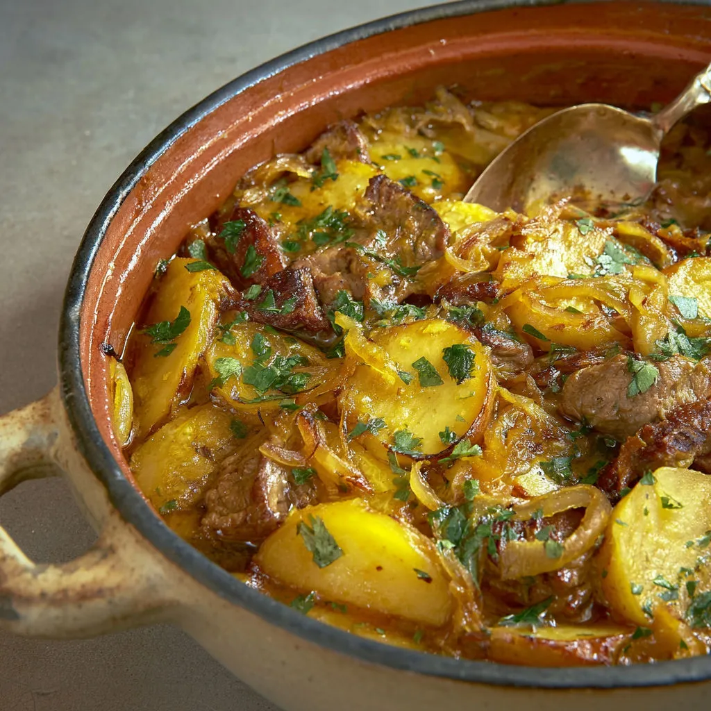 Baeckeoffe d’agneau classique aux touches d’épices chaudes et pommes de terre ultra moelleuses.