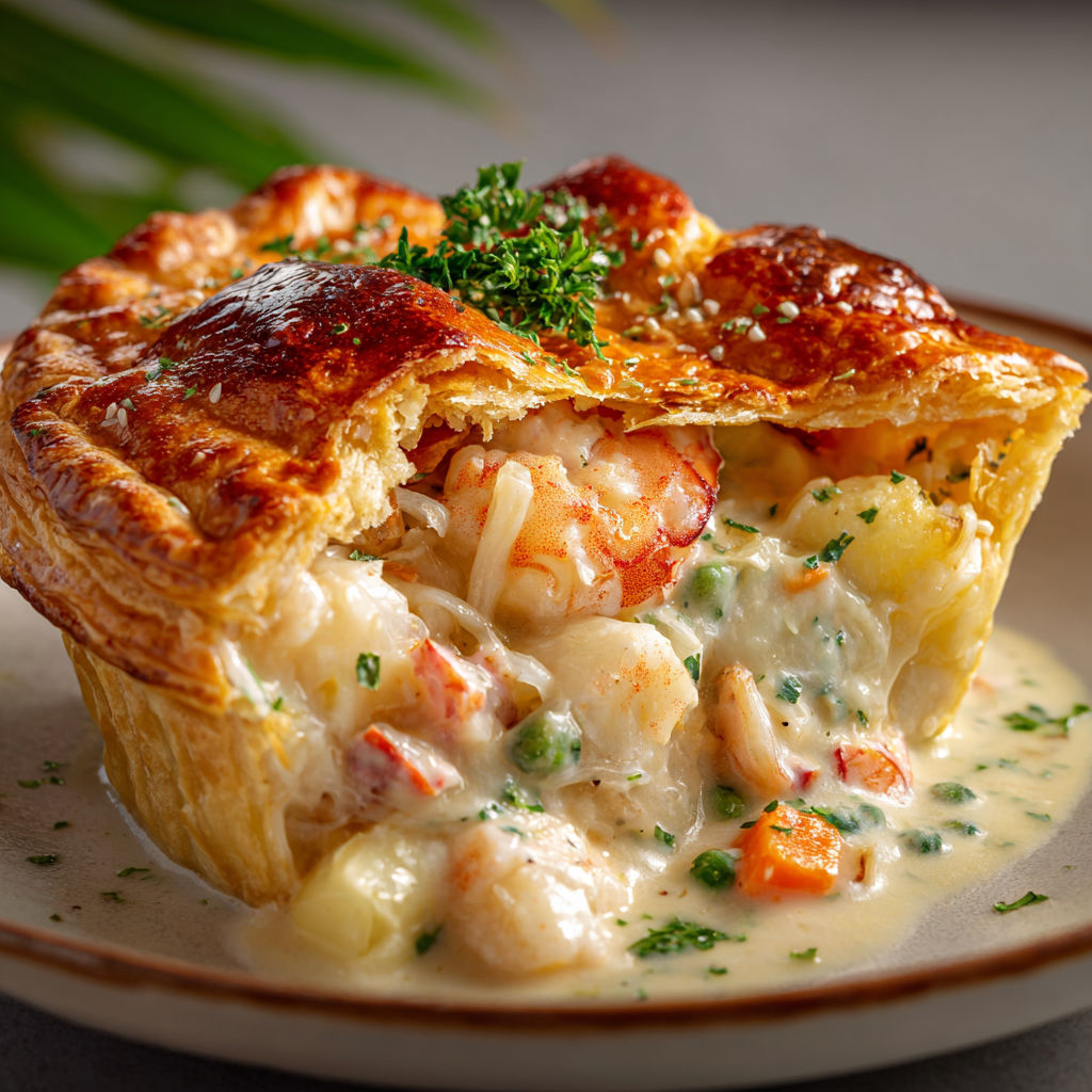 Tourte gourmande aux fruits de mer façon îles de la Madeleine, croûte dorée maison.