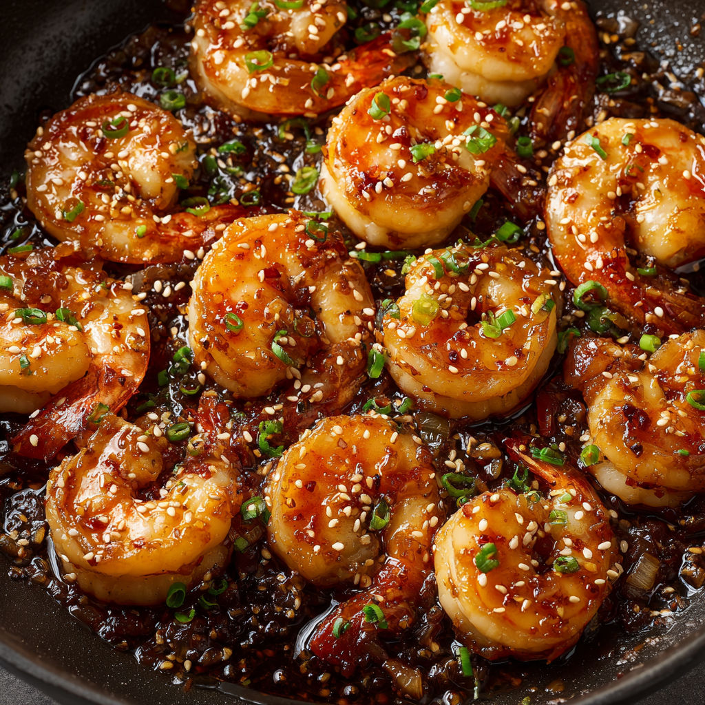 Crevettes dorées au miel et citron vert sauce douce sésame et piment.