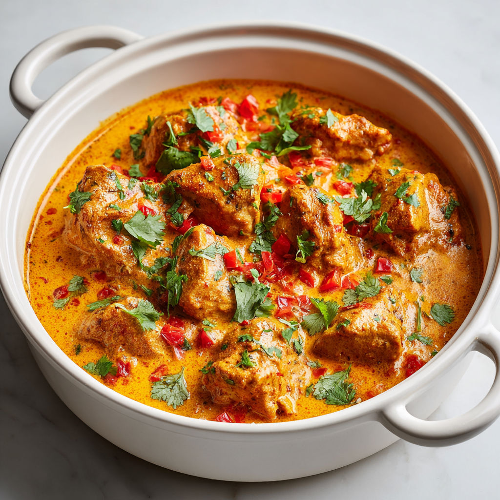 Un bol généreux de poulet au beurre et épices, accompagné avec des légumes sautés.