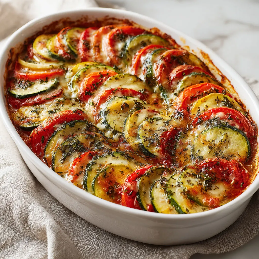 Plat de courgettes au four à la sauce tomate et fromage doré