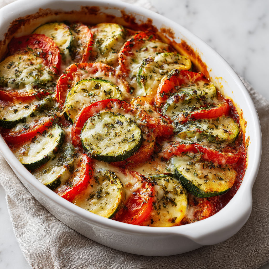 Gros plan courgettes fondantes, sauce tomate et fromage gratiné
