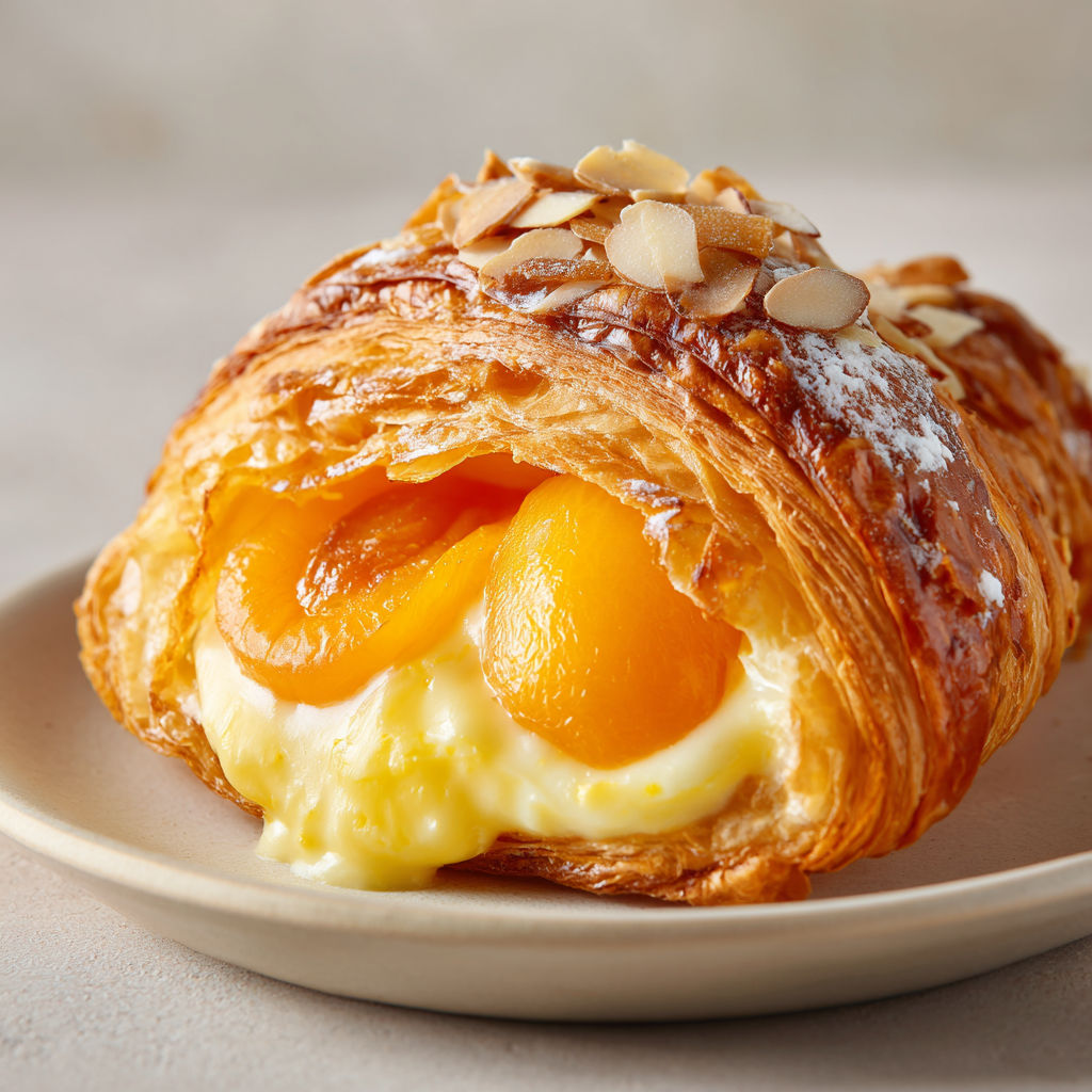 Croissants feuilletés fourrés abricot et crème vanille onctueuse.