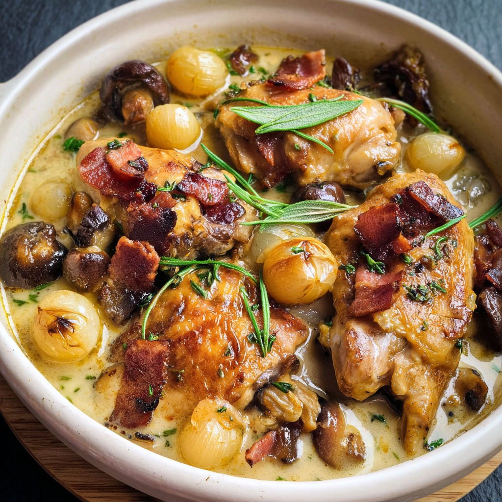 Plat savoureux de lapin au vin blanc avec estragon, idéal pour un repas réconfortant.