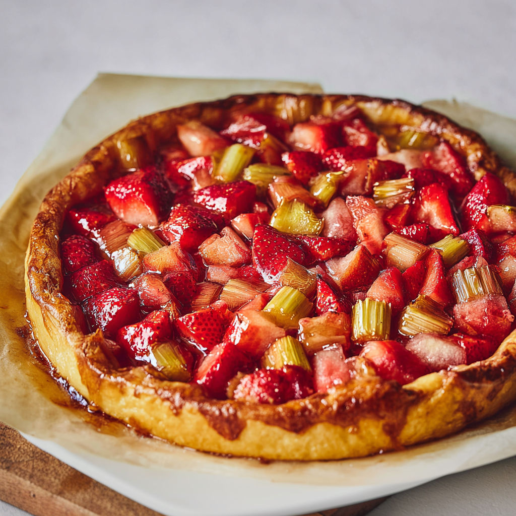 Tarte fruits rouges rhubarbe comme à la boulangerie, bien croquante.