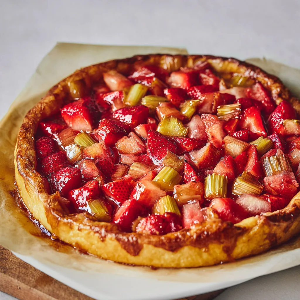 Tarte fruits rouges rhubarbe comme à la boulangerie, bien croquante.