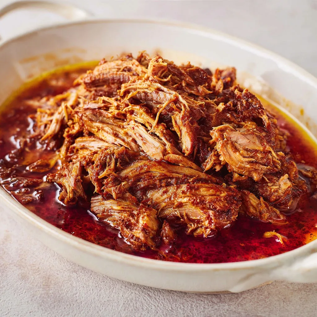 Porc effiloché aux chipotles, sauce bien épicée et touche d’orange ultra parfumée.