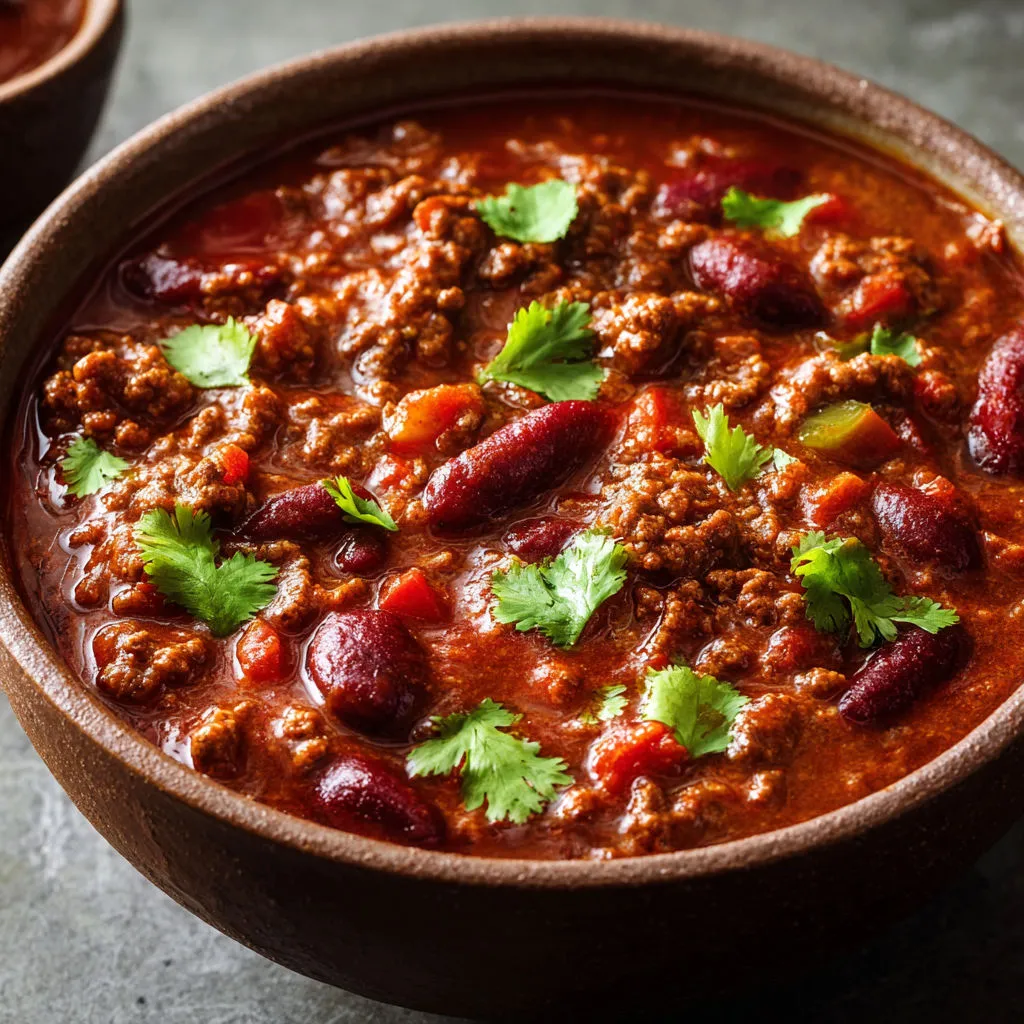 Bol généreux de Chili au Bœuf avec Haricots et Citron Vert frais.