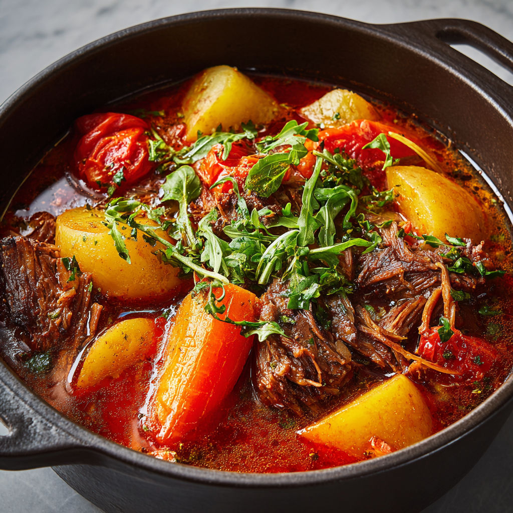 Mijoté Rustique de Bœuf à la Tomate et Poitrine Fumée