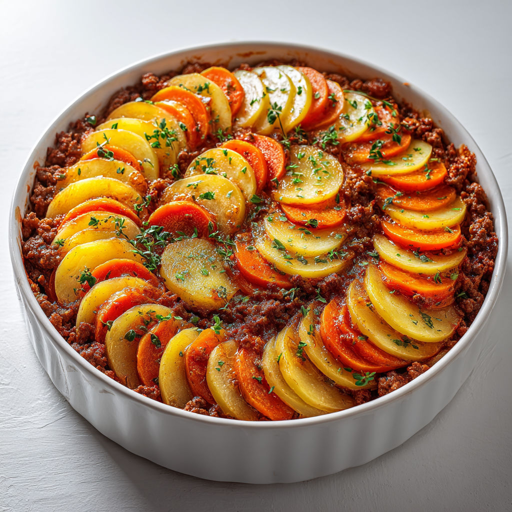 Gratin Rustique Pommes de Terre, Bœuf et Carottes Façon Chalet.