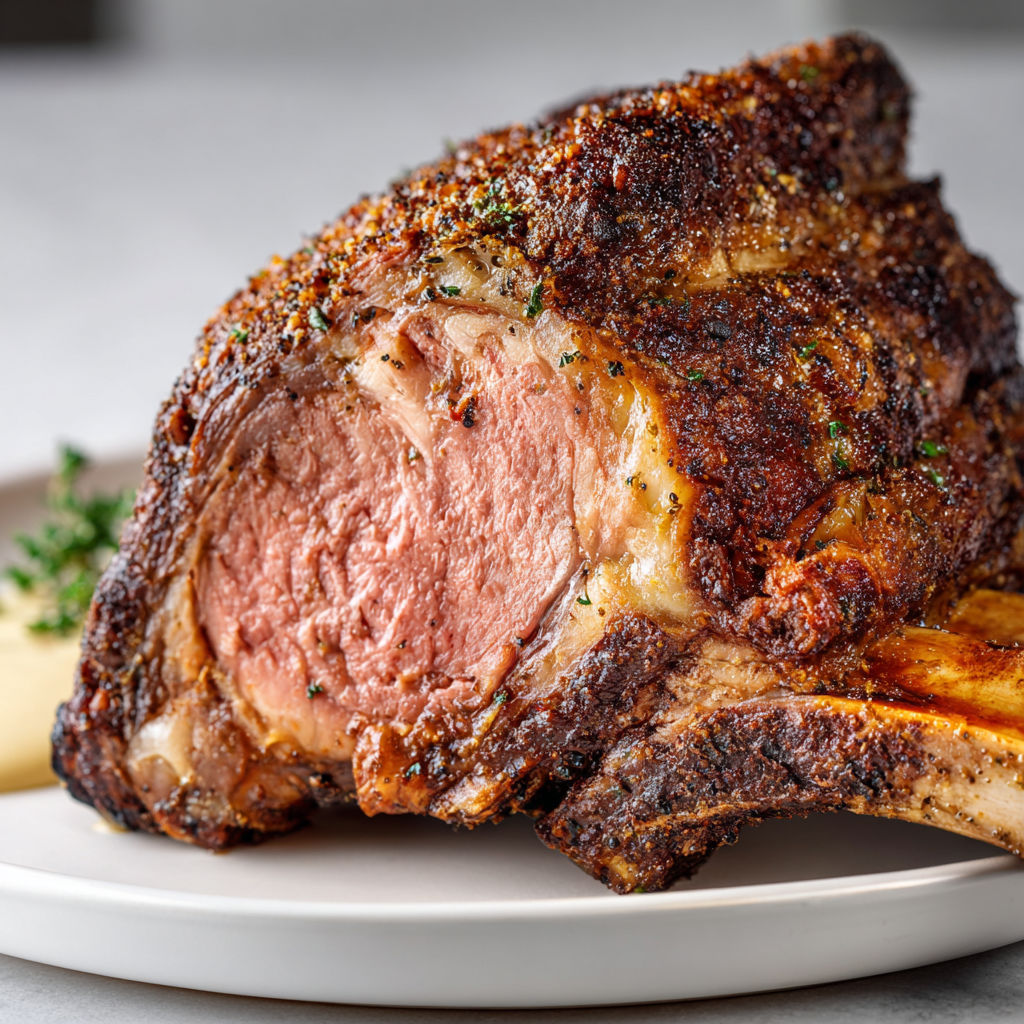 Un joli morceau de côte de boeuf savamment préparé et présenté.