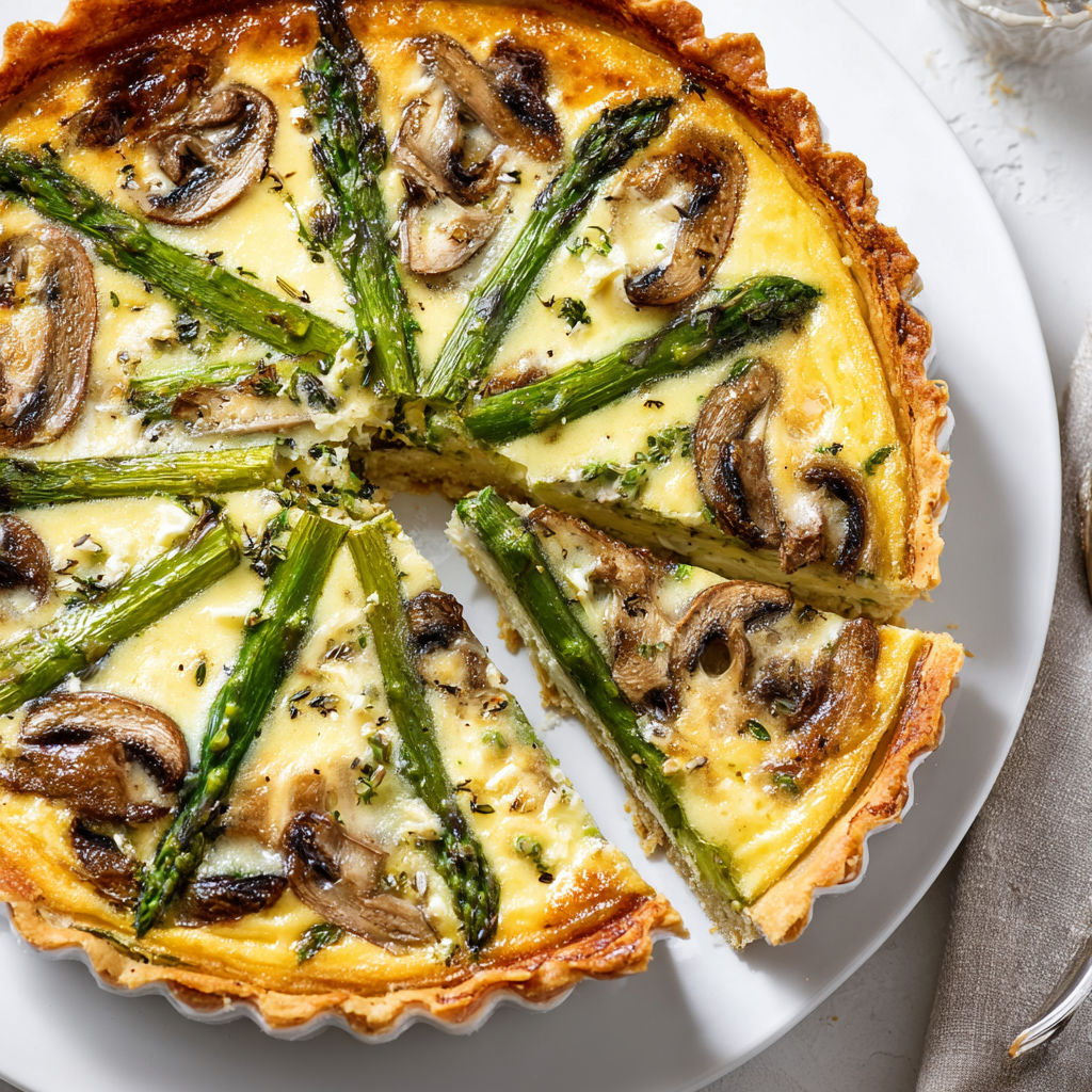 Un plat d’asperges et champignons servi avec élégance.