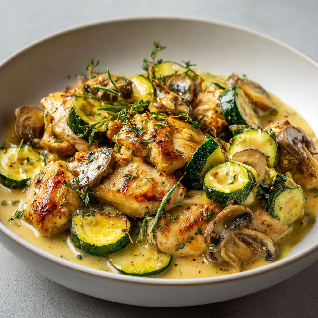 Plat mijoté ultra moelleux au poulet courgette et curry tout doux.