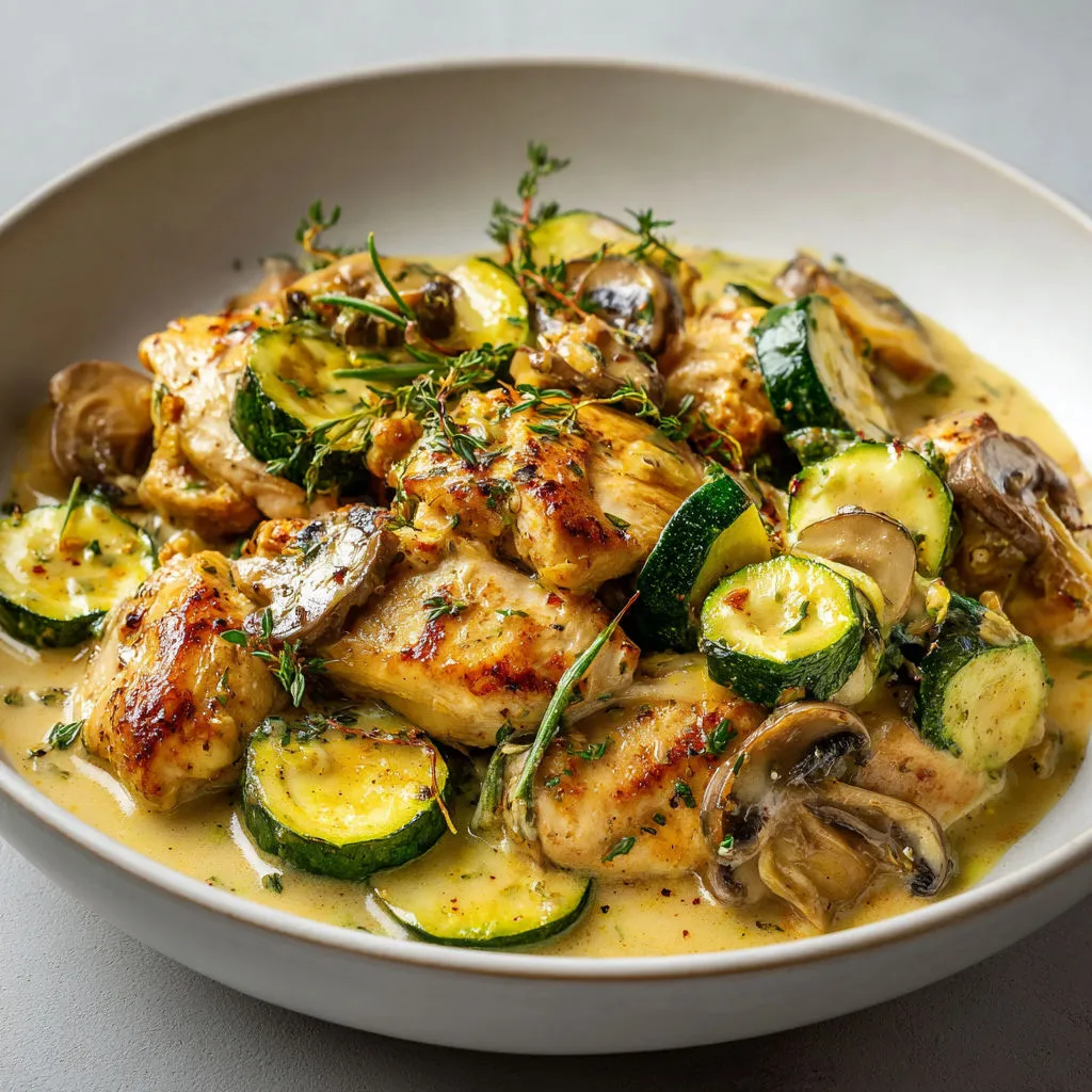 Plat mijoté ultra moelleux au poulet courgette et curry tout doux.